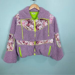 For Love & Lemons Sloane Shearling Jacket Purple‎ Neon Sherpa Size Large